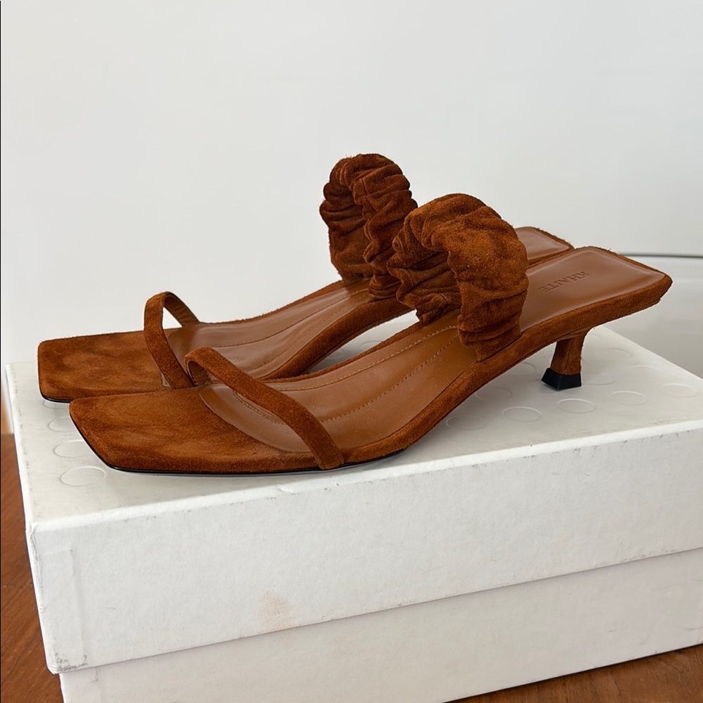 KHAITE Brown Heels Minimalist Leather Sandals